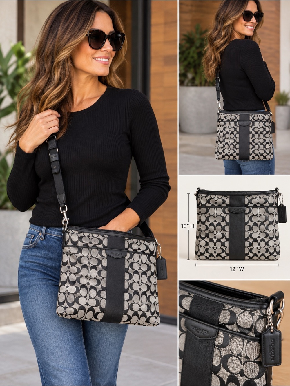 Coach Signature Stripe Crossbody File Bag